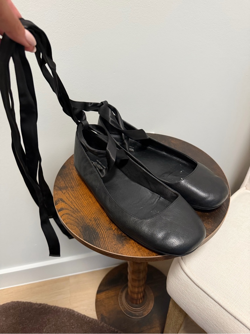 Jeffrey Campbell Black Leather Ballet Tie-Up Flats